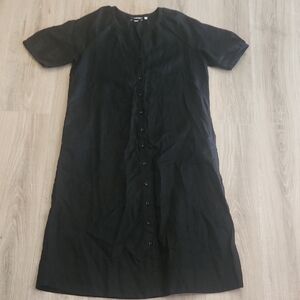 Chico's Black Button-Down Short-Sleeve Midi Linen Dress